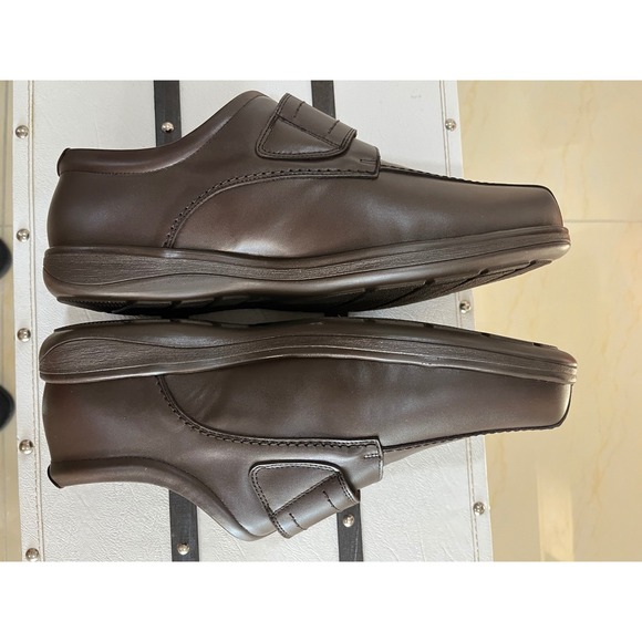 Cosyfeet Leather Loafers Mens 12.5 Brown Excellent Hook Loop Comfort Shoes